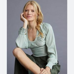 Anthropologie Mint green blouson sleeve blouse